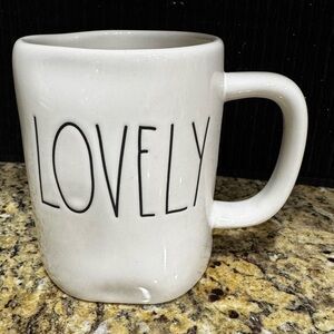 Rae Dunn Lovely Mug Coffee Tea Hot Chocolate white with black Lovely